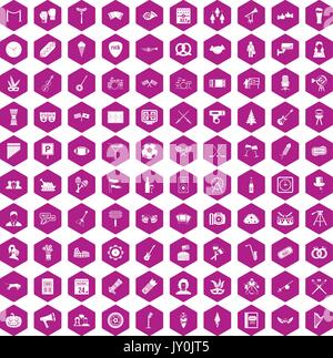 100 meeting icons hexagon violet Stock Vector