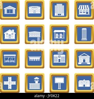 City infrastructure items icons set blue Stock Vector