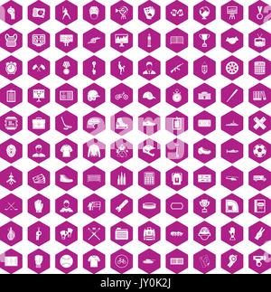 100 mens team icons hexagon violet Stock Vector