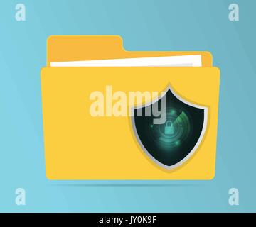abstract network security concept folder protection with technology shield guard vector illustration Stock Vector
