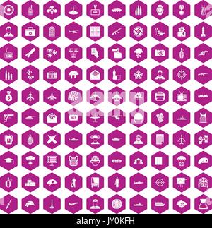 100 military journalist icons hexagon violet Stock Vector