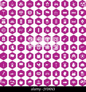100 mill icons hexagon violet Stock Vector