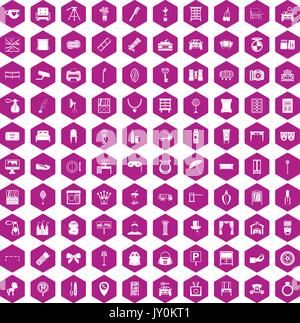 100 mirror icons hexagon violet Stock Vector
