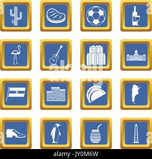 Argentina travel items icons set blue Stock Vector