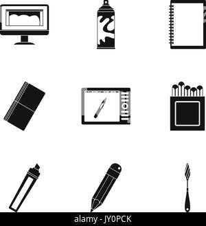 Art instruments icons set, simple style Stock Vector