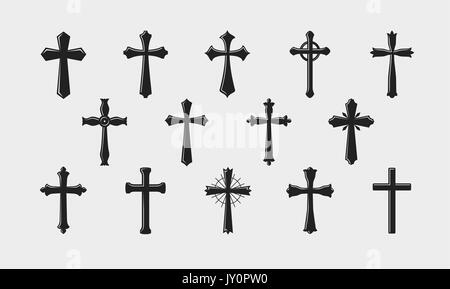 Cross logo. Religion, crucifixion, church, medieval coat of arms icon or symbol. Vector illustration Stock Vector