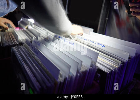 Vinyl records collection. Music record album background. Entertainment Stock Photo