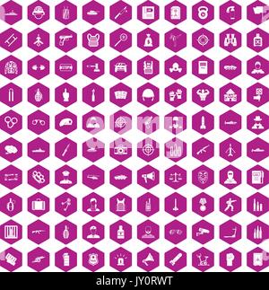 100 officer icons hexagon violet Stock Vector