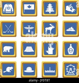 Canada travel icons set blue Stock Vector