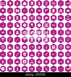 100 oppression icons hexagon violet Stock Vector