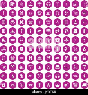 100 outfit icons hexagon violet Stock Vector