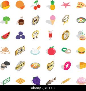 Country dish icons set, isometric style Stock Vector
