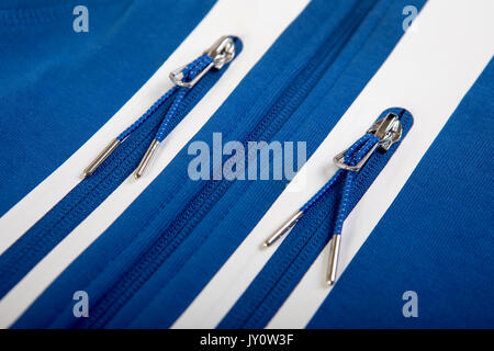 Zipper a sporty blue jacket or sweatshirt pockets Stock Photo