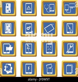 Device repair symbols icons set blue Stock Vector