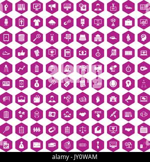 100 partnership icons hexagon violet Stock Vector