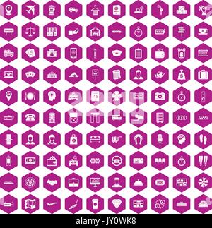 100 paying money icons hexagon violet Stock Vector