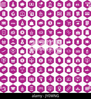 100 payment icons hexagon violet Stock Vector
