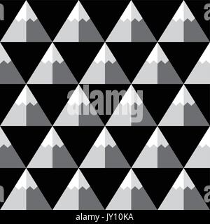 Geometric monochrome seamless pattern with mountains - winter background    Vector repetitive texture with mountains - flat design, retro style Stock Vector