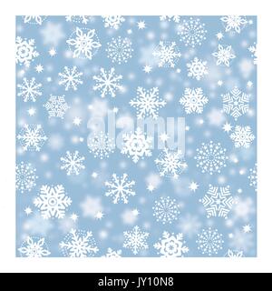 Snowflakes on blue sky, snowstorm - Christmas seamless background    Xmas pattern - winter seamless background with snow and sparkles Stock Vector