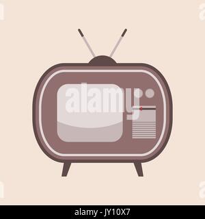 Vintage TV with an antenna on the beige background. Vector illustration of a cute retro TV set. Old TV icon. Retro TV in a wooden case. Vector Stock Vector