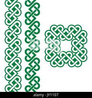 Celtic Irish knots, braids and patterns      Vector set of traditional Celtic symbols, knots, braids in green isolated on white Stock Vector