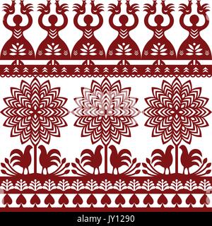 Seamless Polish folk art pattern Wycinanki Kurpiowskie - Kurpie Papercuts   Repetitive vector folk design from the region of Kurpie in Poland with wom Stock Vector
