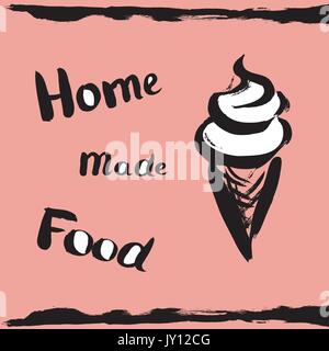 ice cream, with the inscription homemade production, hand drawing design elements for your banner, ads or web. Stock Vector