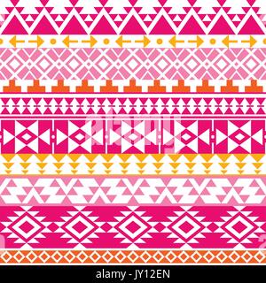 Seamless Navajo print, Aztec pattern, Tribal design  Vector pink and yellow folk seamless Aztec ornament, ethnic collection, tribal art Stock Vector