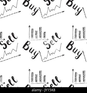 Seamless background  Forex market hand drawn icons,vector background with business, financial data and diagrams, graphs and foreign exchange related e Stock Vector