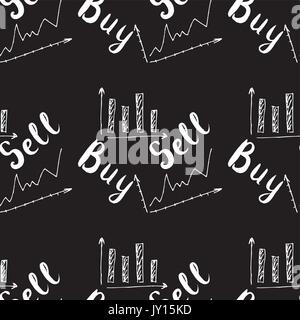 Seamless background  Forex market hand drawn icons,vector background with business, financial data and diagrams, graphs and foreign exchange related e Stock Vector