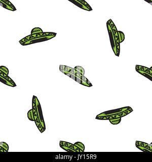 Vector illustration seamless pattern with mexican hat sombrero. Mexican background. Mexican fiesta Stock Vector
