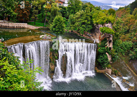 Waterfalls in city Jajce, Bosnia and Herzegovina Stock Photo