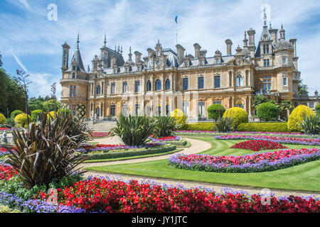 Rear facade and formal gardens of Waddesdon Manor, Buckinghamshire, England, UK, Europe Stock Photo