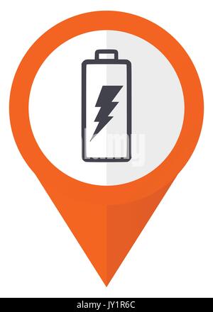 Battery orange pointer vector icon in eps 10 isolated on white background. Stock Vector