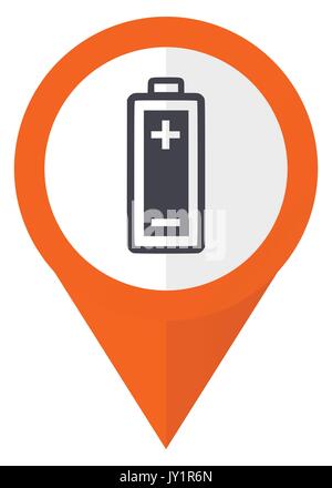 Battery orange pointer vector icon in eps 10 isolated on white background. Stock Vector