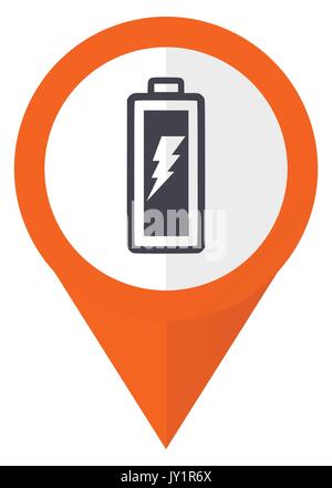 Battery orange pointer vector icon in eps 10 isolated on white background. Stock Vector