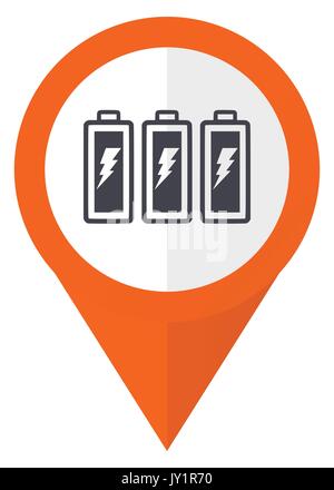 Battery orange pointer vector icon in eps 10 isolated on white background. Stock Vector