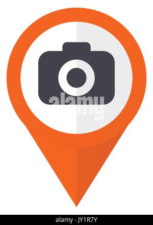 Photo camera orange pointer vector icon in eps 10 isolated on white background. Stock Vector