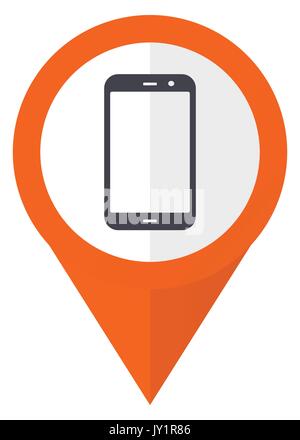 Smartphone orange pointer vector icon in eps 10 isolated on white background. Stock Vector