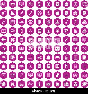 100 pensil icons hexagon violet Stock Vector