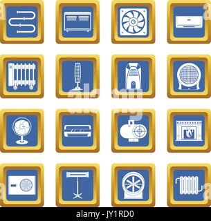 Heating cooling air icons set blue Stock Vector