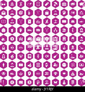 100 philanthropy icons hexagon violet Stock Vector