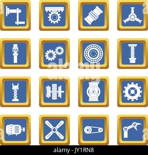 Techno mechanisms kit icons set blue Stock Vector