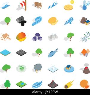 Planet earth icons set, isometric style Stock Vector
