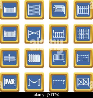 Fencing icons set blue Stock Vector