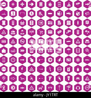100 pointers icons hexagon violet Stock Vector