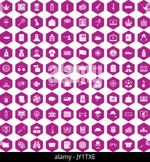 100 police icons hexagon violet Stock Vector