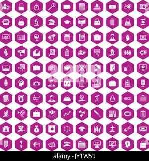 100 portfolio icons hexagon violet Stock Vector