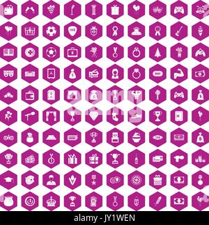 100 premium icons hexagon violet Stock Vector