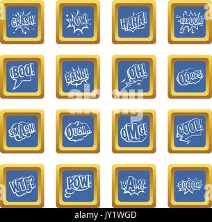 Comic colored sound icons set blue Stock Vector
